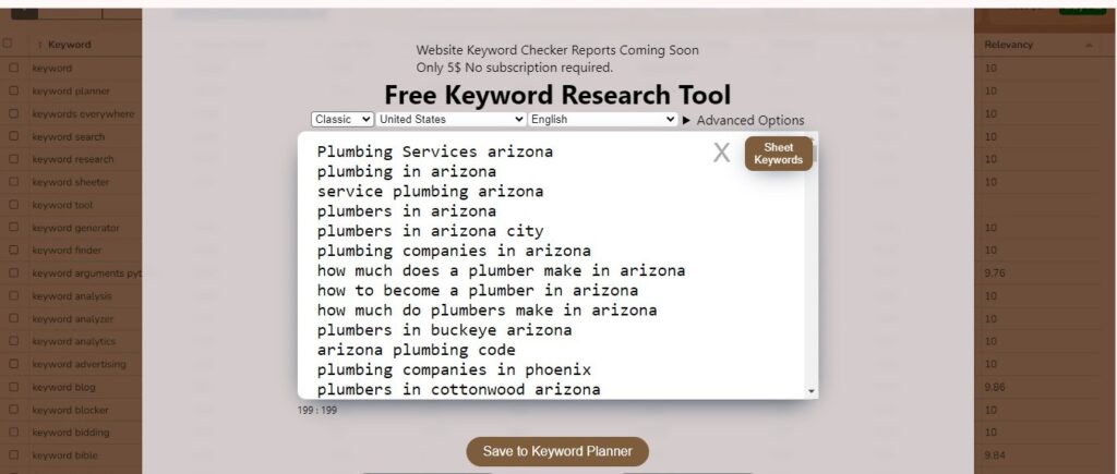 Keyword sheeter; helps to appear on first page of google